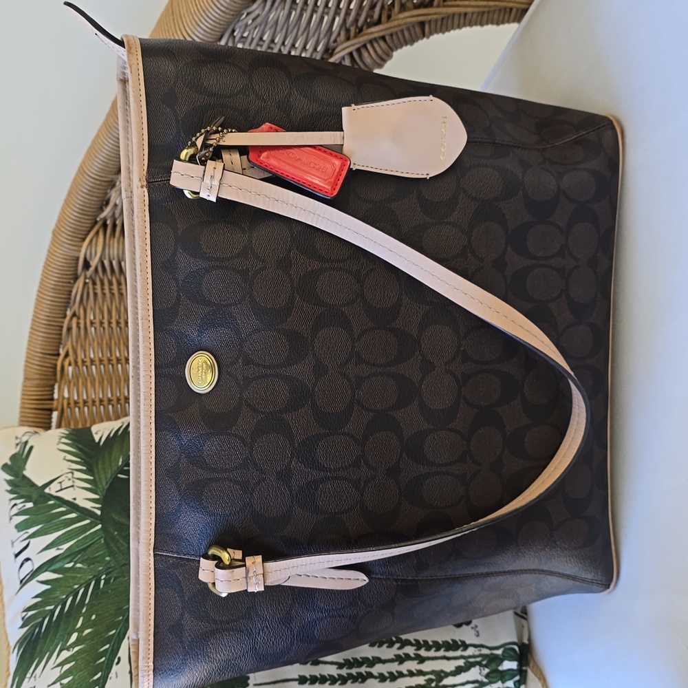 Coach Peyton Signature Brown/Tan Zip Top Tote Bag
